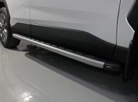 Пороги алюминиевые для Toyota RAV4 2019- с пластиковой накладкой (карбон серебро) 1720 мм