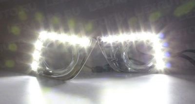 Окантовки (заглушки) п/туманных фар Prado 150 2009-2013, с LED ДХО
