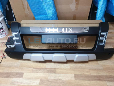 Накладка (защита) переднего бампера Hilux 2012-2015, с LED